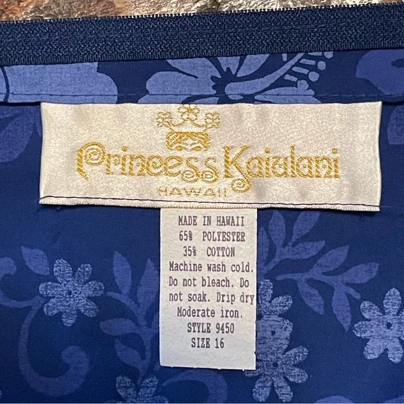 Princess Kaiulani Hawaiian Muumuu Royal Blue Maxi Dress Women’s 16 Vintage - Picture 8 of 13